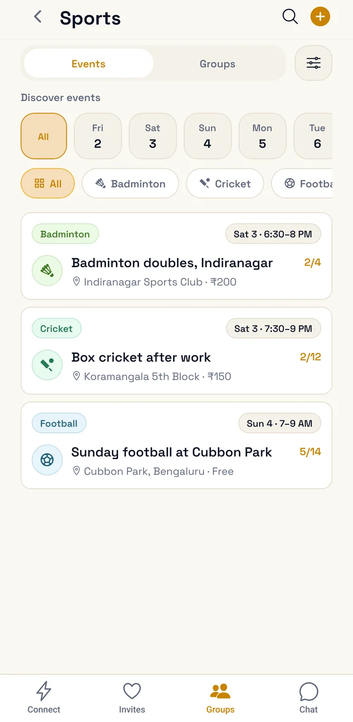 Events in your city with a time, place and price